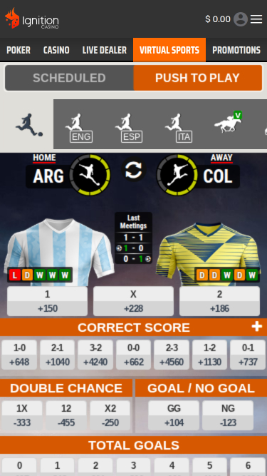 Sports virtuels mobiles du casino Ignition