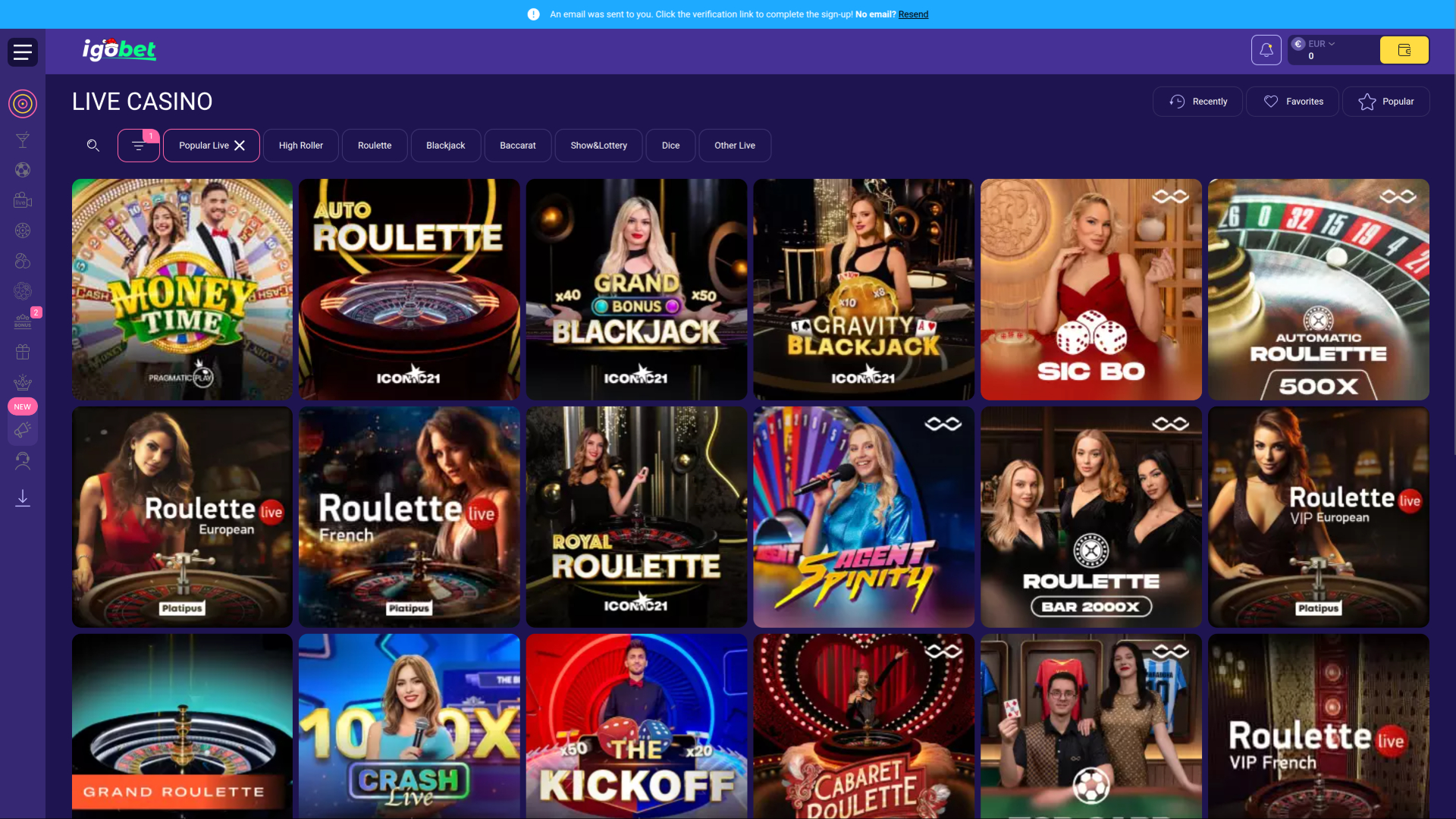 IgoBet Casino con crupier en vivo para ordenador