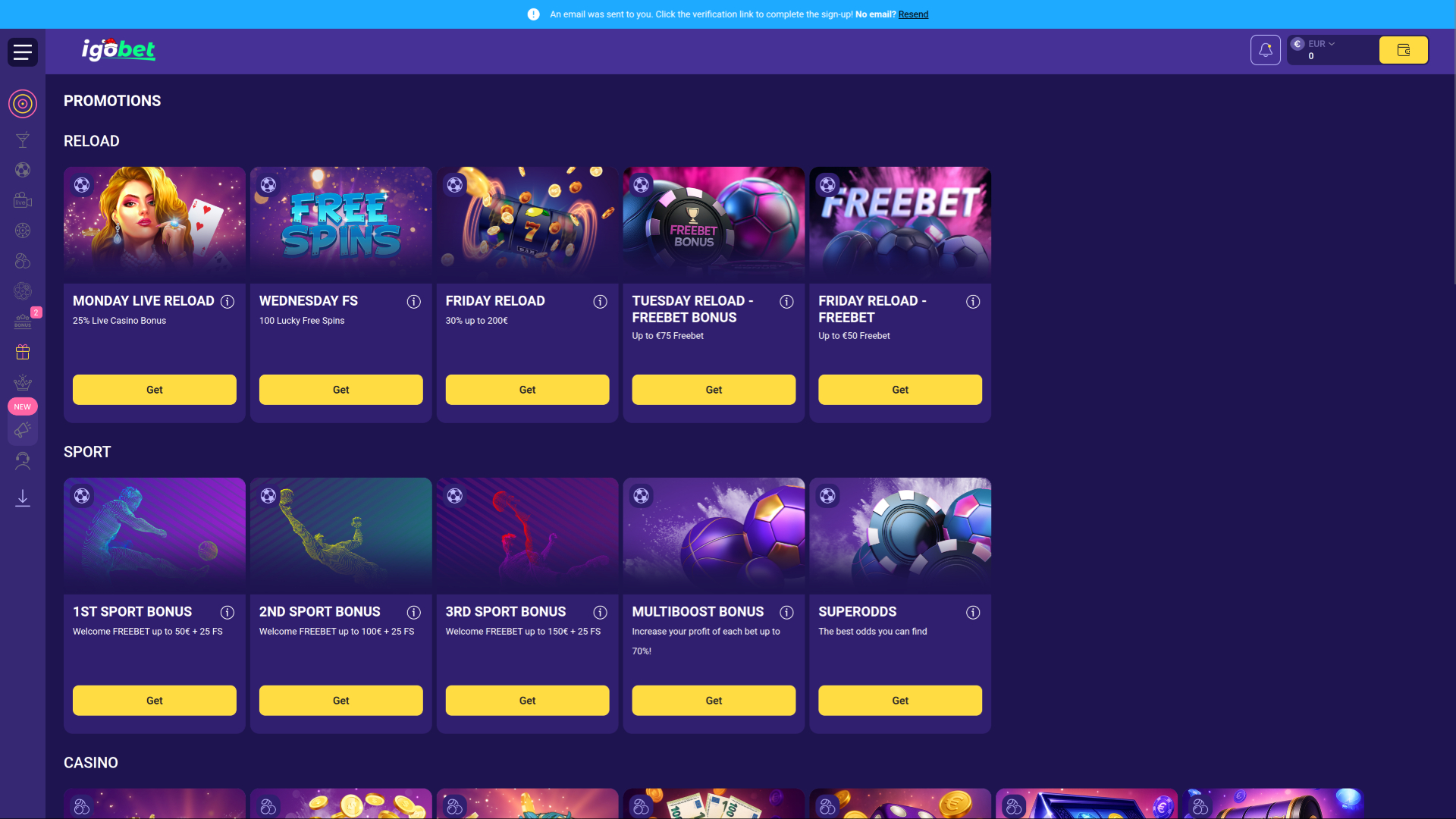 Promociones de IgoBet Casino para ordenador