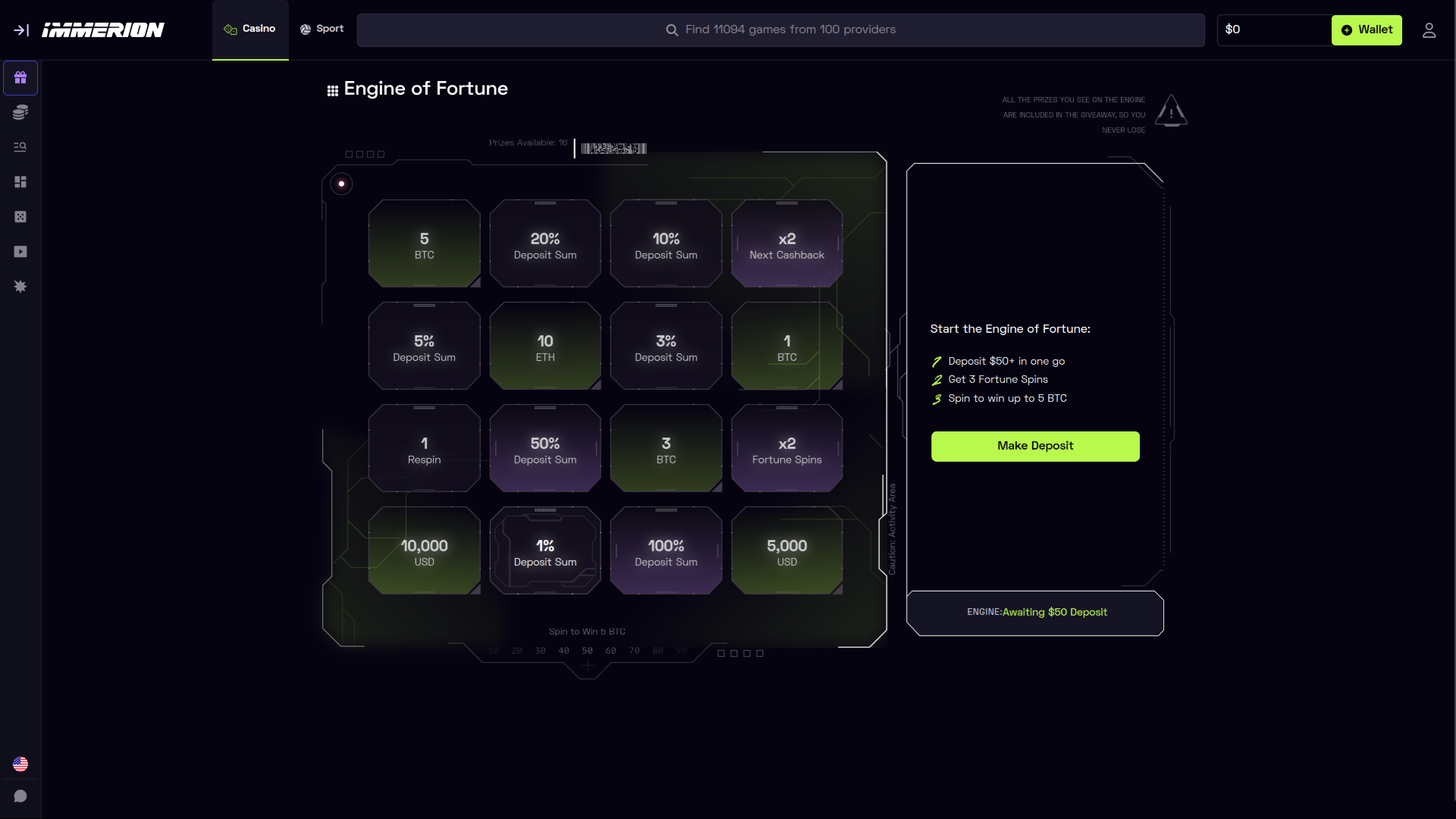 Motor de la fortuna de escritorio del Casino Immerion