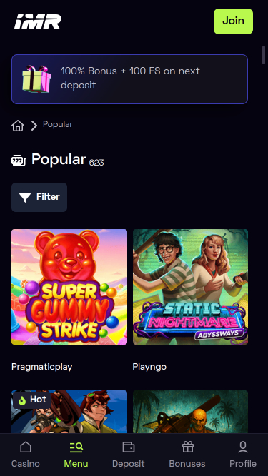 Juegos móviles del Casino Immerion