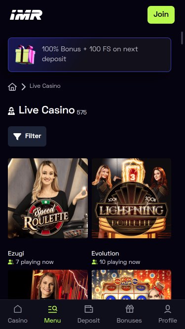 Casino móvil con crupier en vivo de Immerion