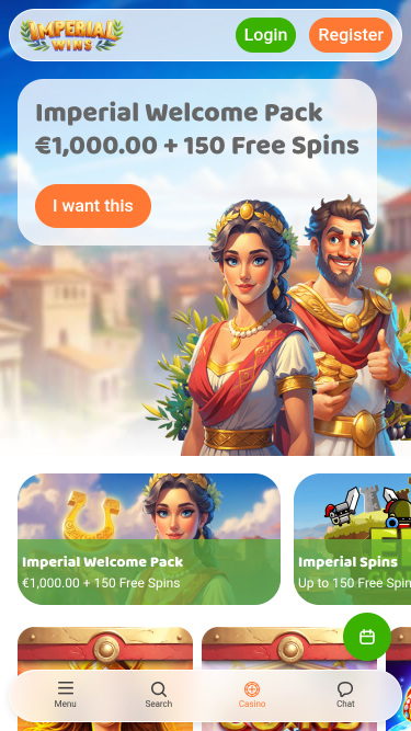 Домашняя страница мобильного казино Imperial Wins