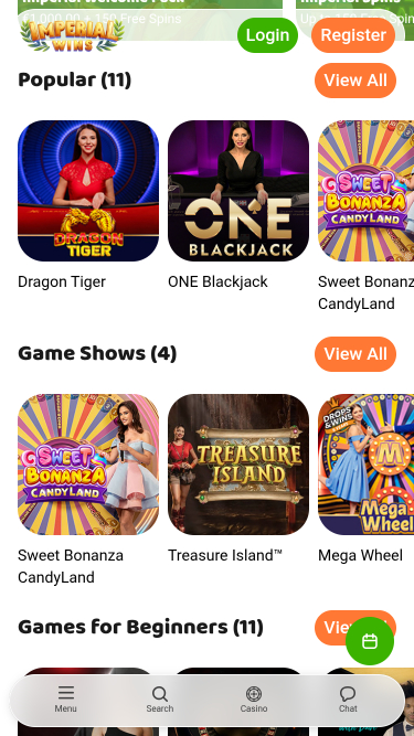 Imperial Wins Casino Mobile с живым дилером