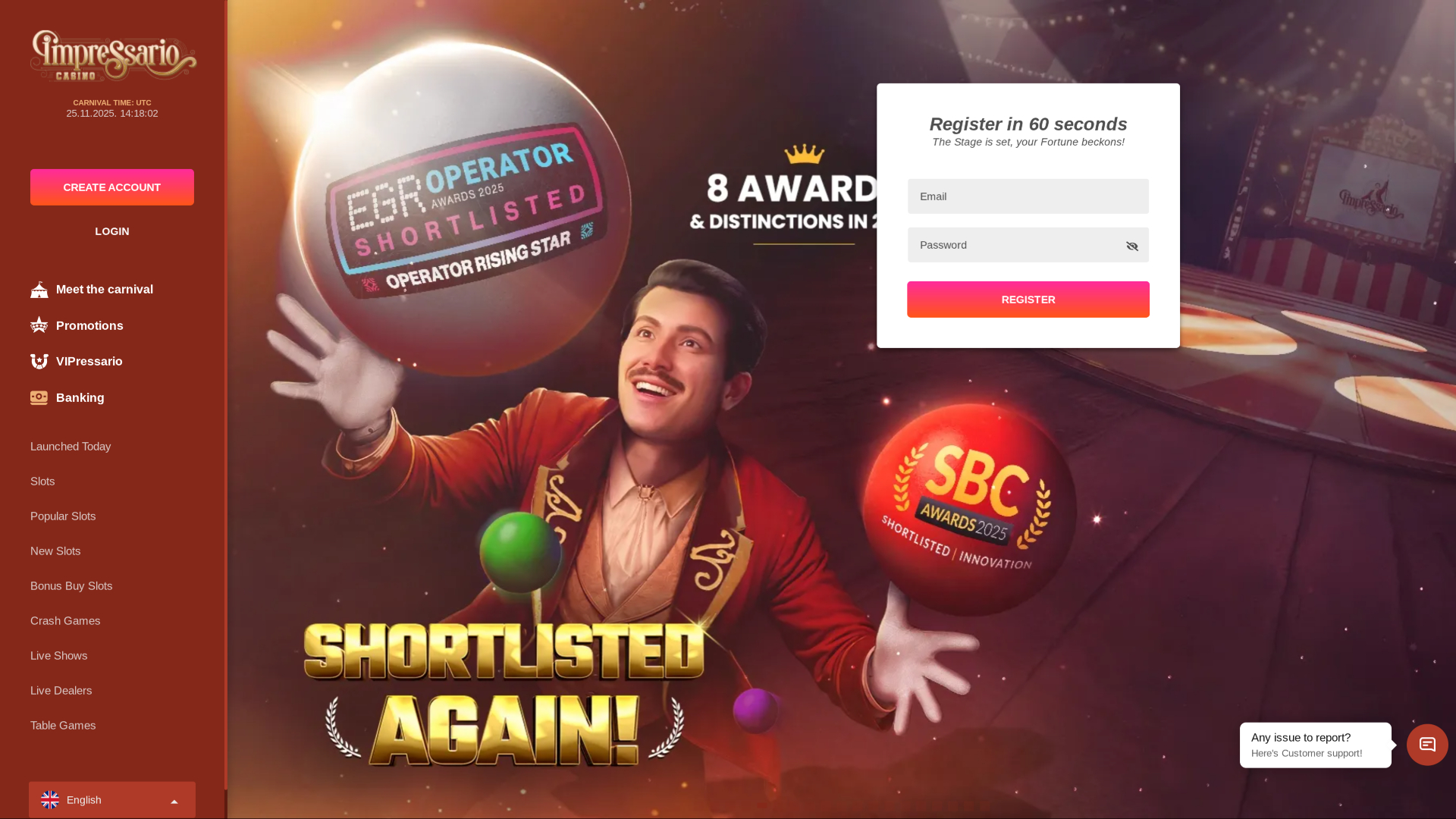 Homepage del casinò Impressario