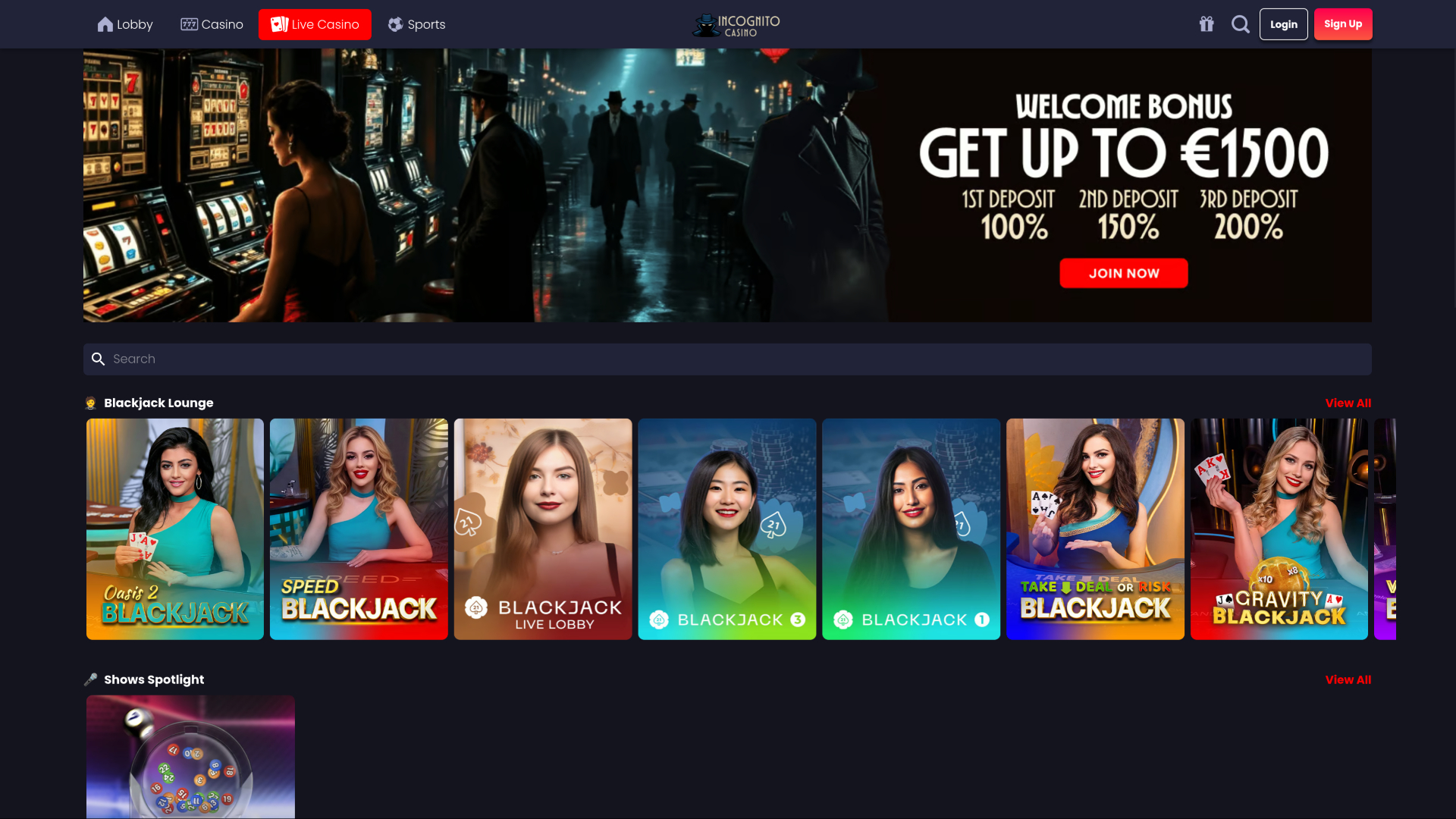 Incognito Casino Desktop Live Dealer