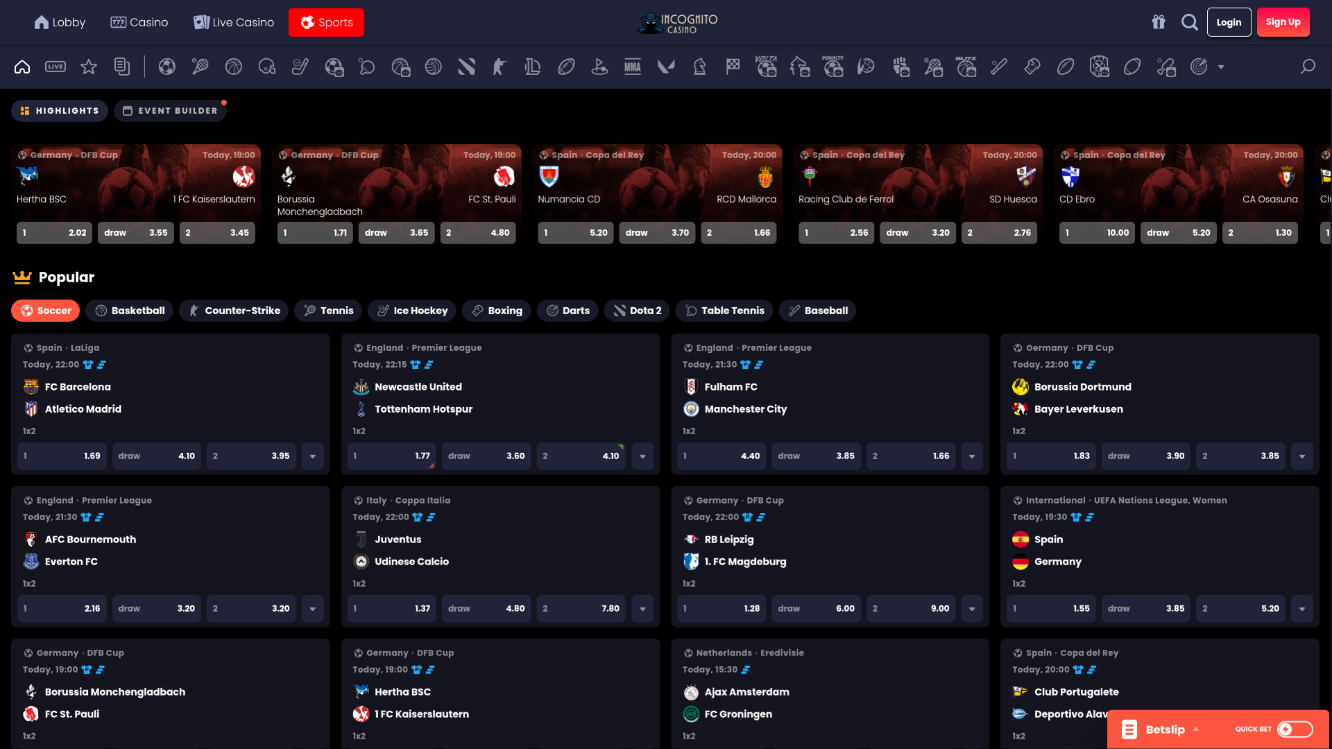 Incognito Casino Desktop Sports