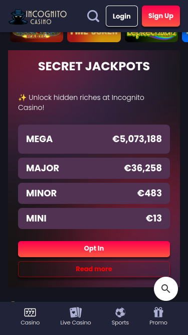 Incognito Casino Mobile Jackpot