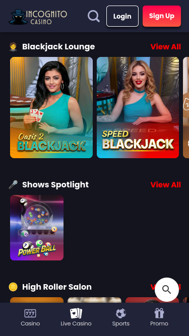 Incognito Casino Mobile Live Dealer