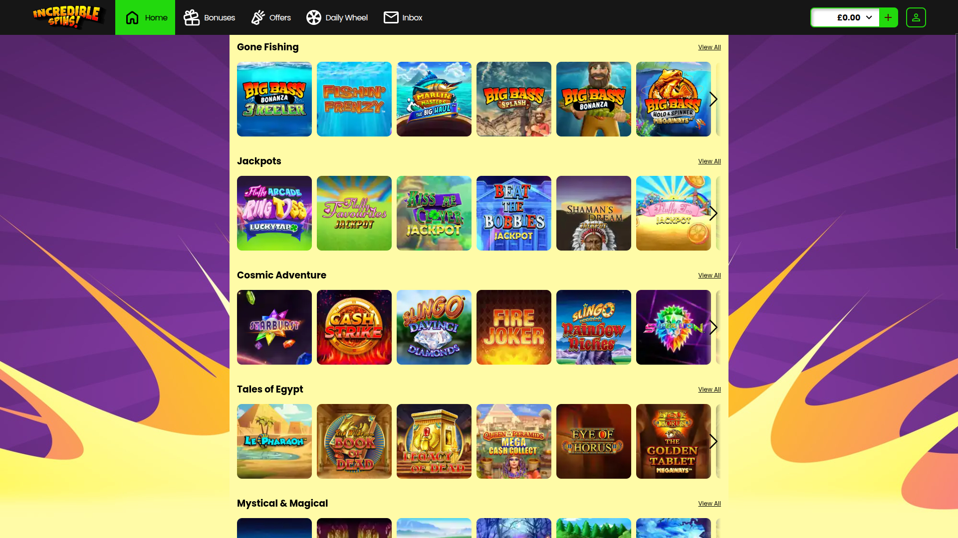 Incredible Spins Casino Desktop Games