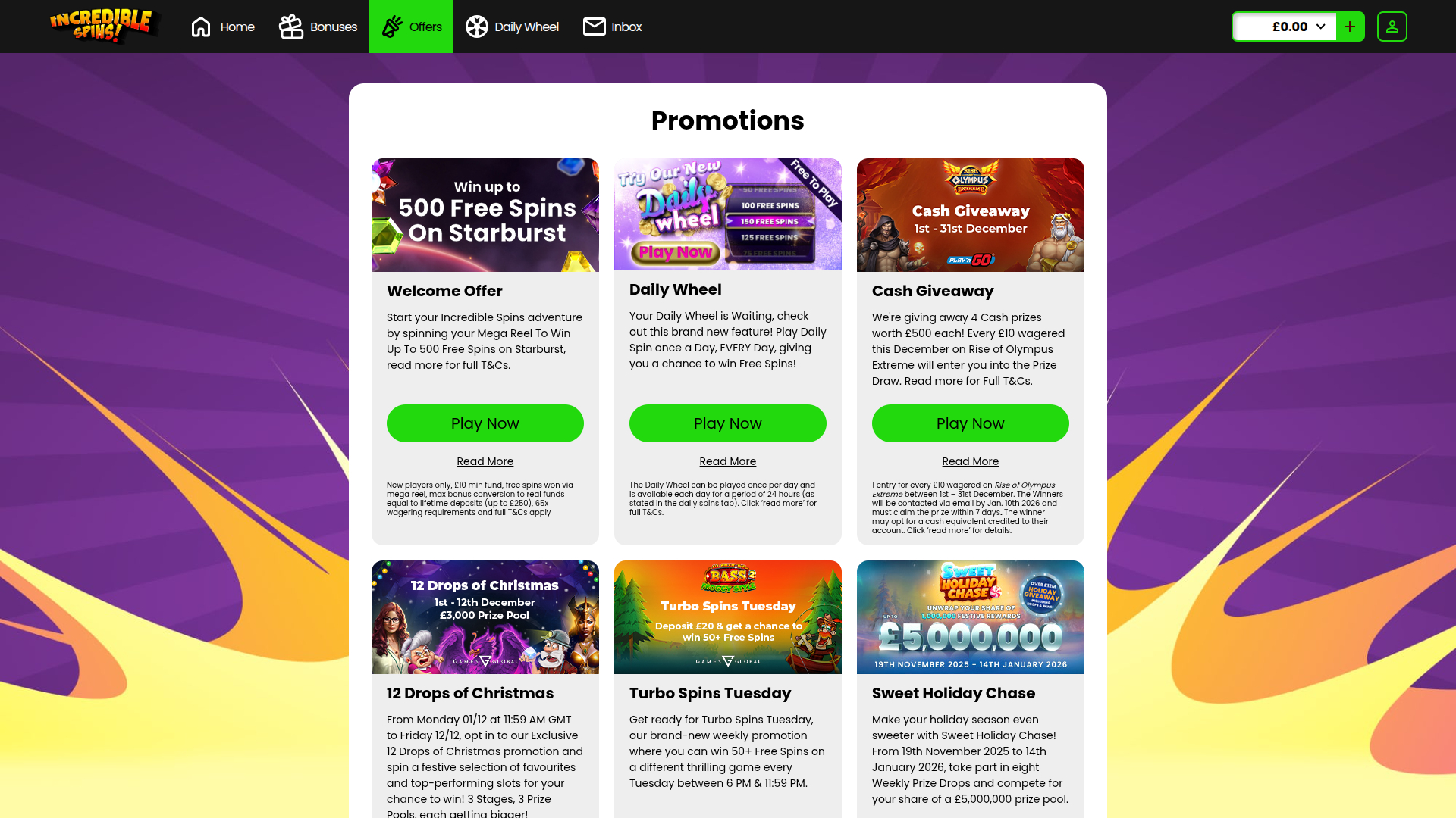 Акции казино Incredible Spins для рабочего стола