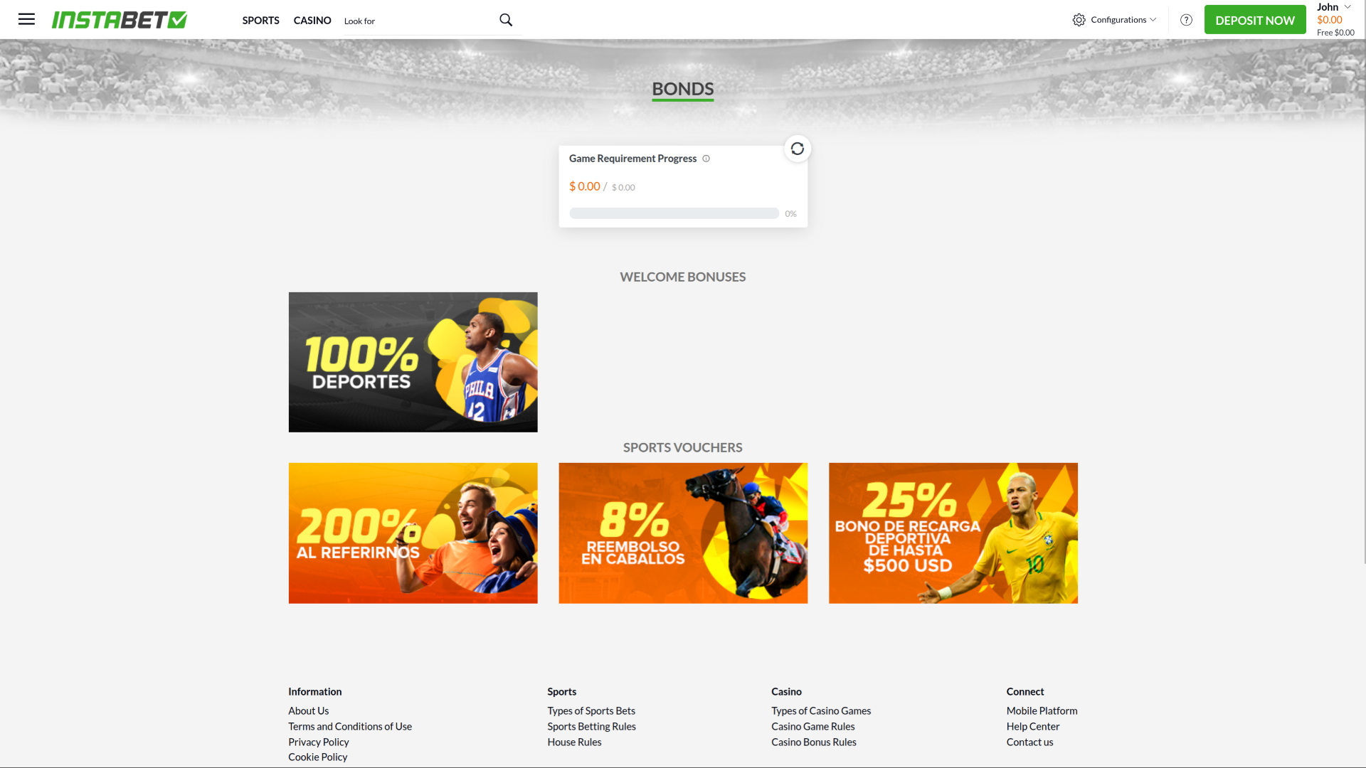 InstaBET Casino Desktop-Aktionen