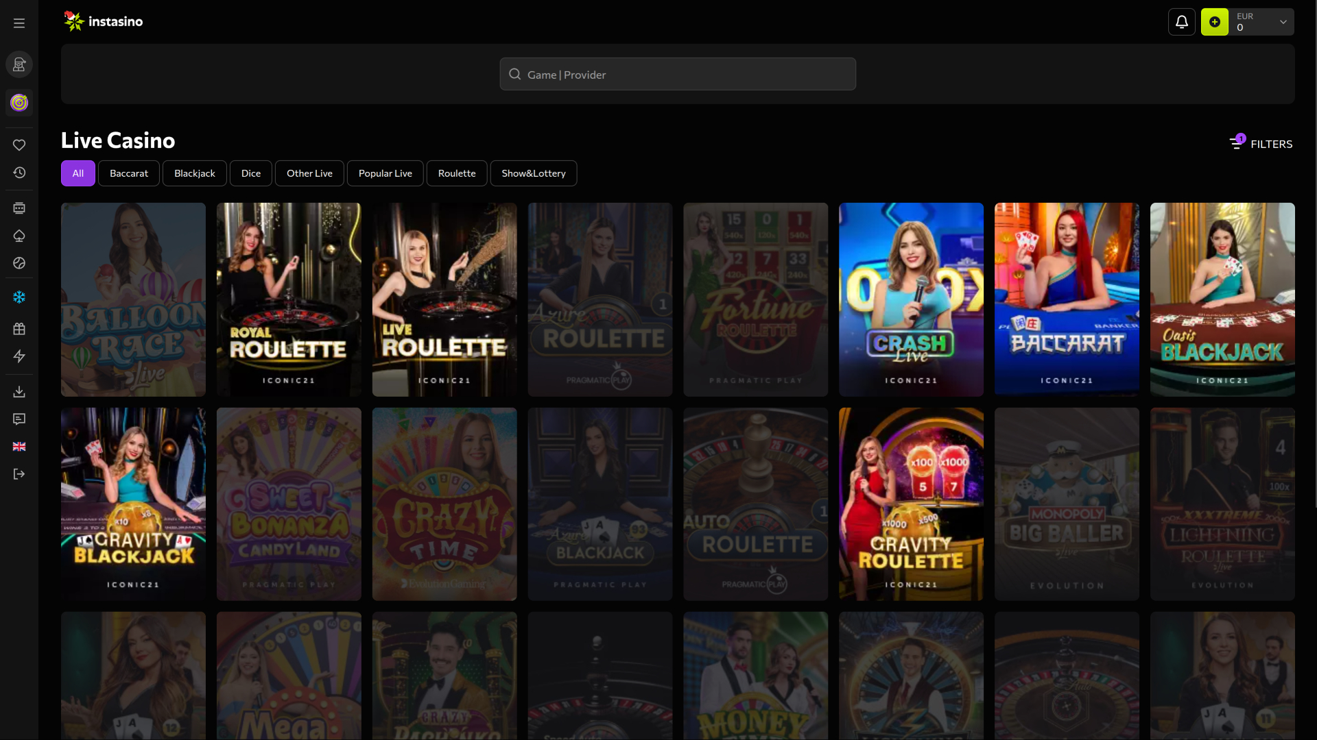 Instasino Casino Desktop Croupier dal vivo