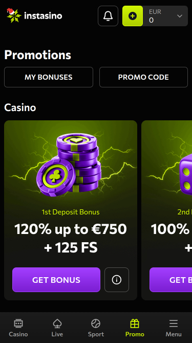 Promozioni per dispositivi mobili di Instasino Casino