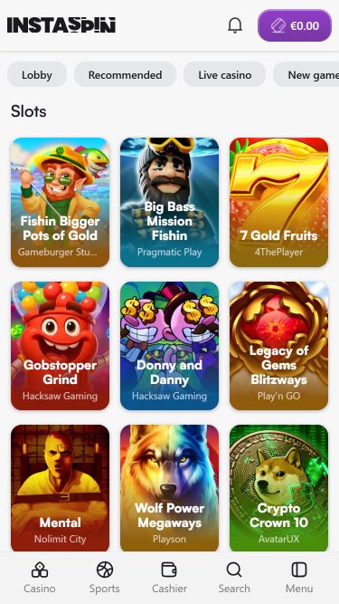 Jeux mobiles de casino Instaspin