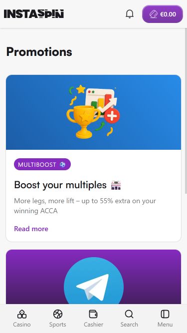 Promotions mobiles du casino Instaspin