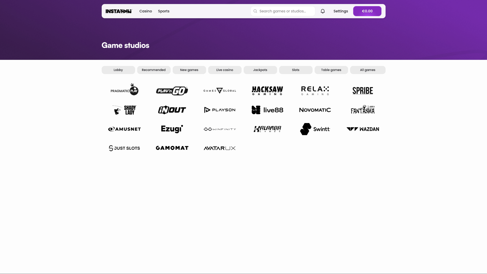 Desarrolladores de juegos de escritorio de Instaspin Casino