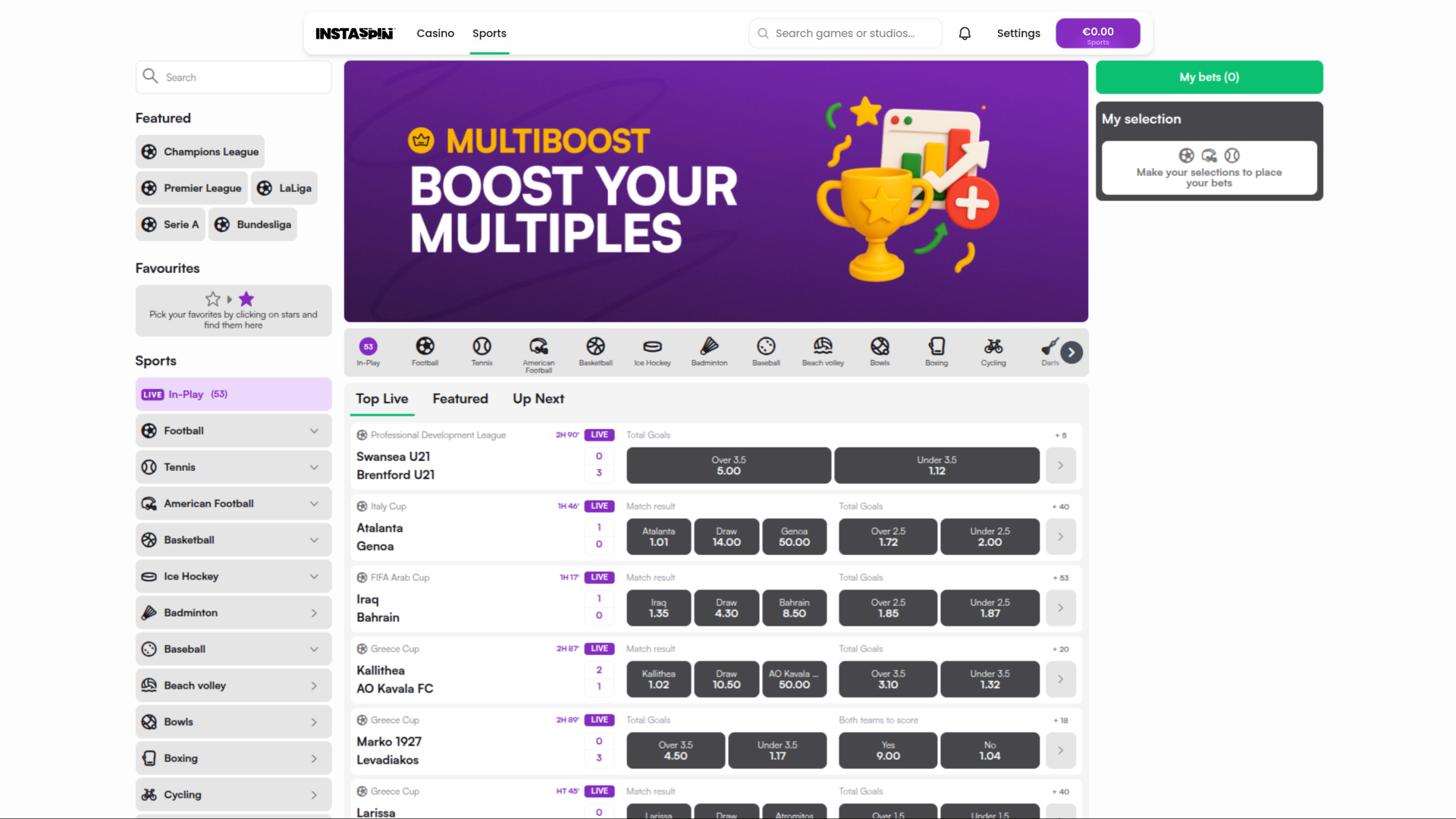 Deportes de escritorio del casino Instaspin