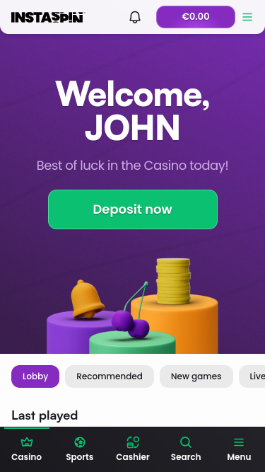 Página de inicio móvil del casino Instaspin