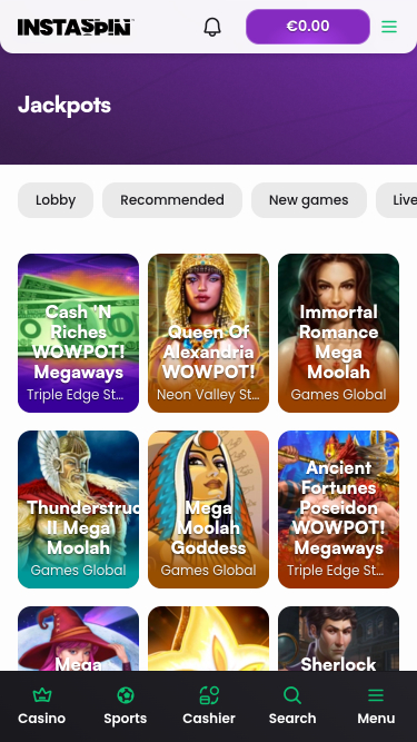 Jackpot móvil del casino Instaspin