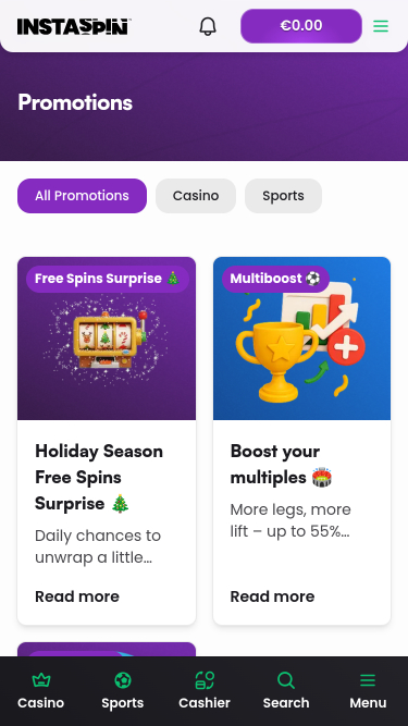 Promociones móviles del casino Instaspin