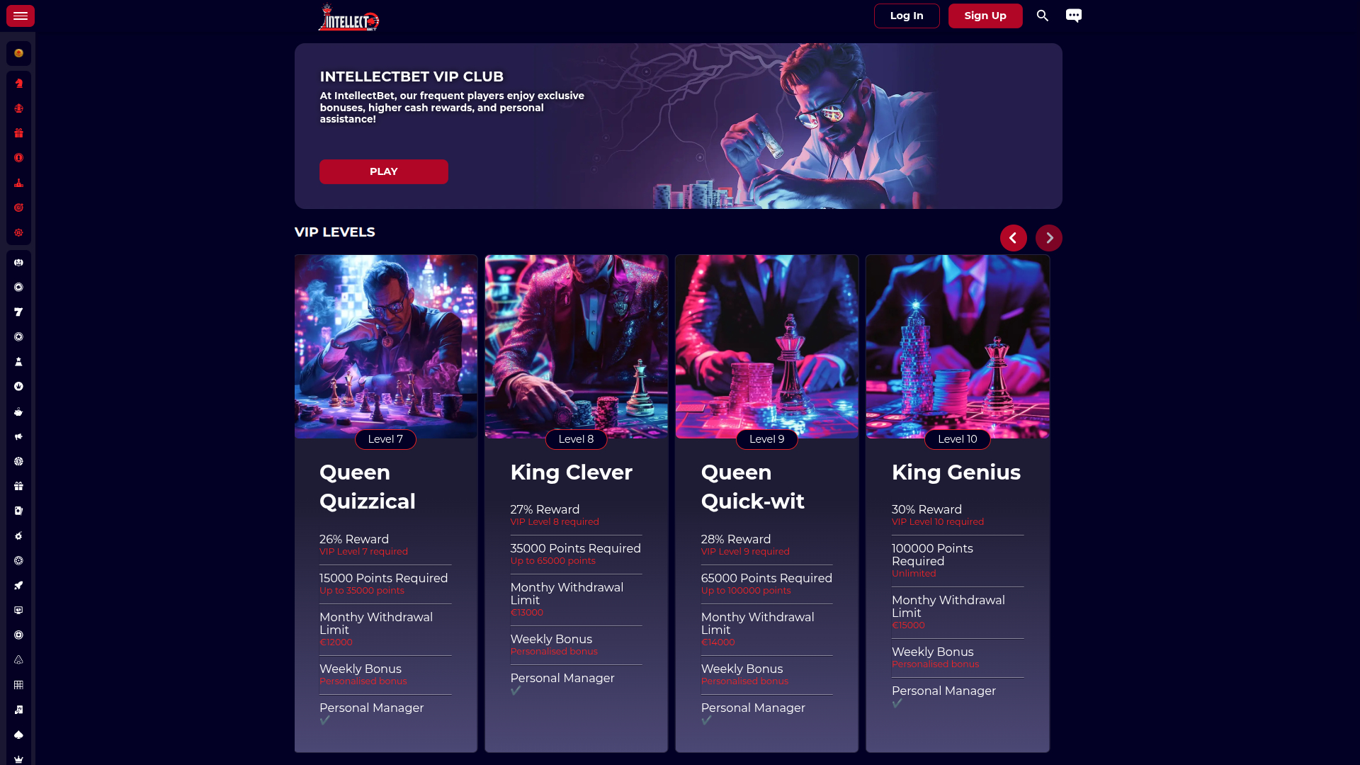 Programme VIP de Intellectbet Casino pour ordinateur de bureau