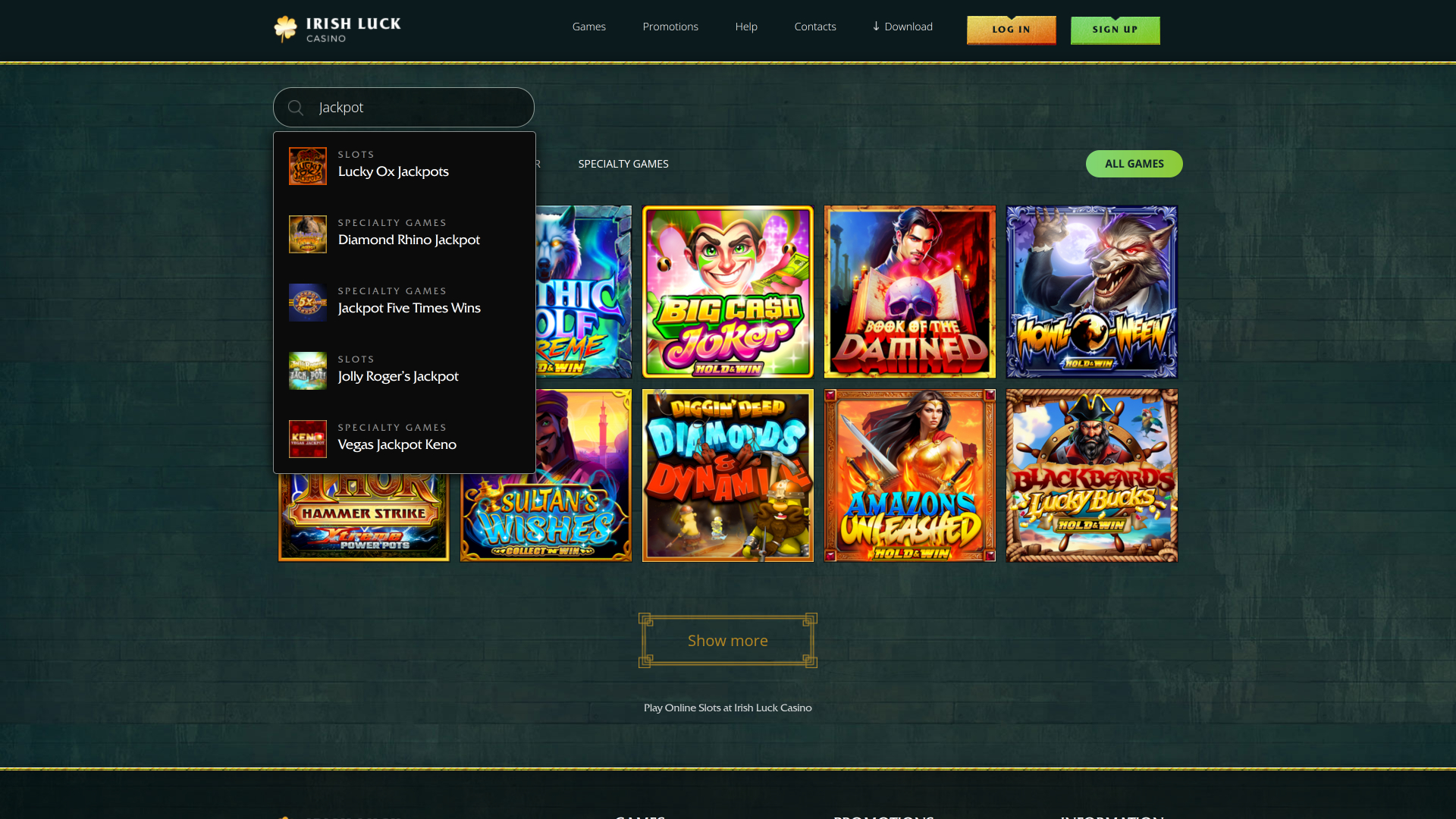 Jackpot de bureau du casino Irish Luck