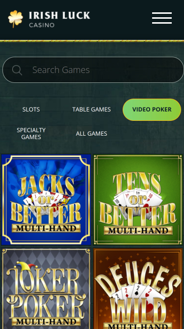 Poker mobile du casino Irish Luck
