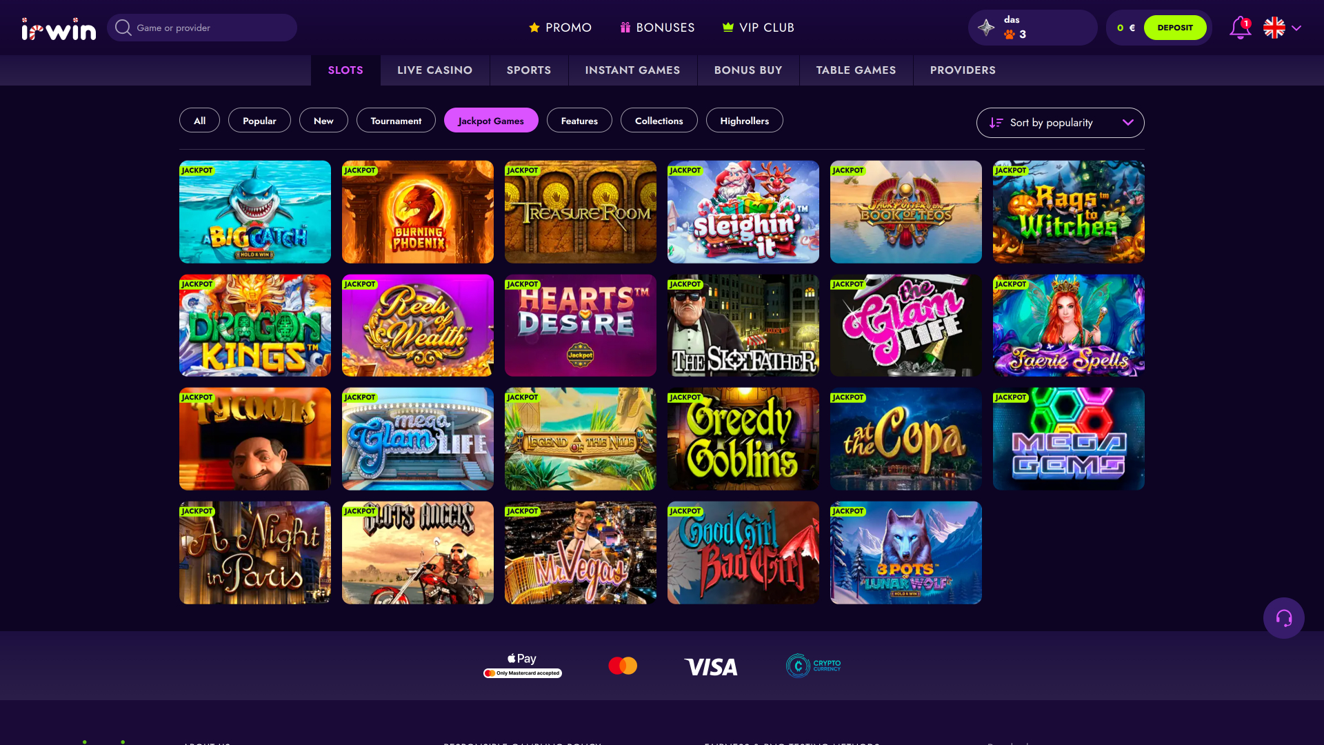 Jackpot desktop del casinò Irwin