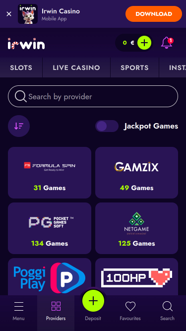 Sviluppatori di giochi per dispositivi mobili Irwin Casino