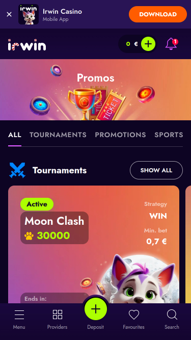 Promozioni mobili di Irwin Casino