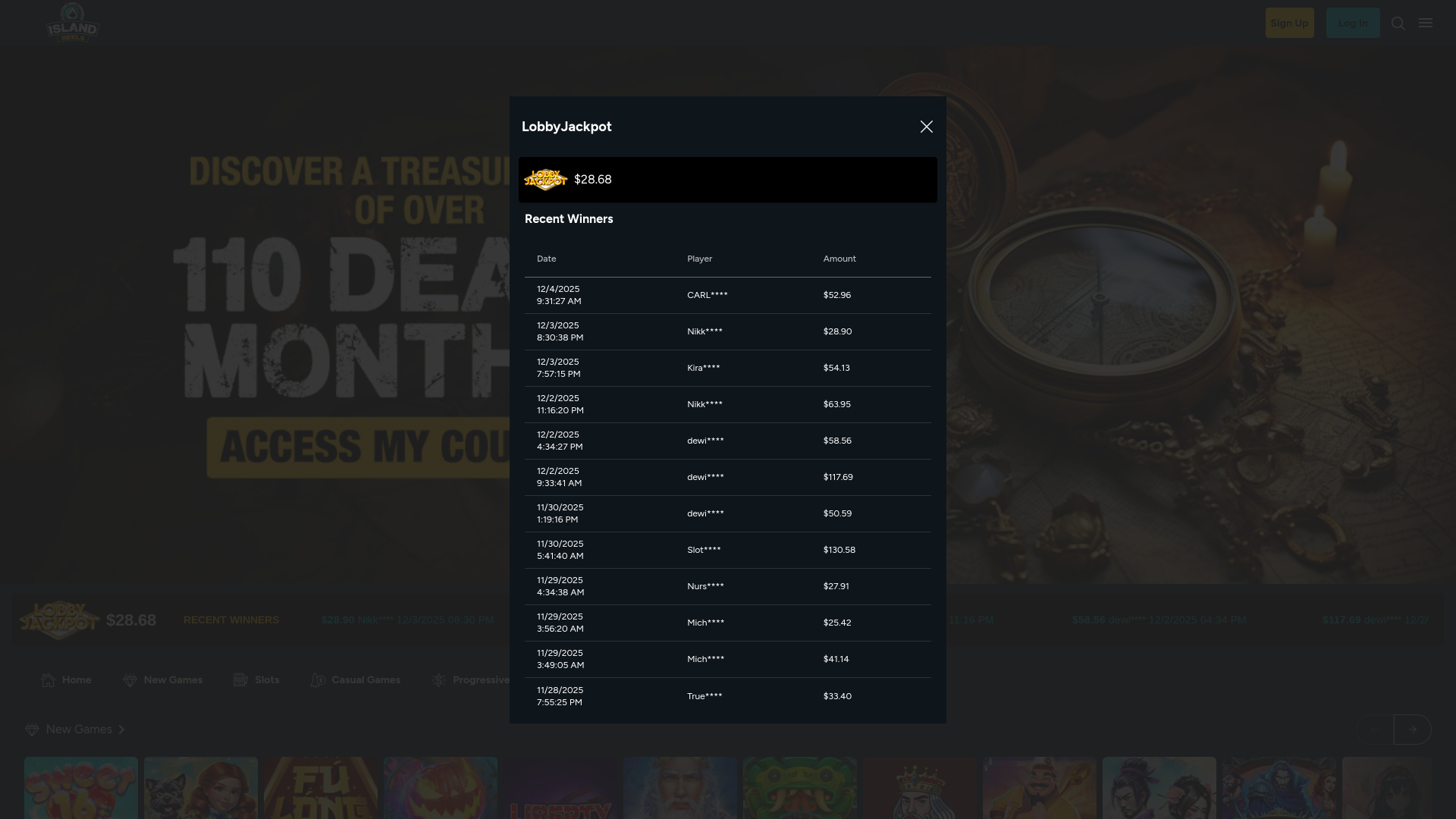 Jackpot desktop del casinò Island Reels