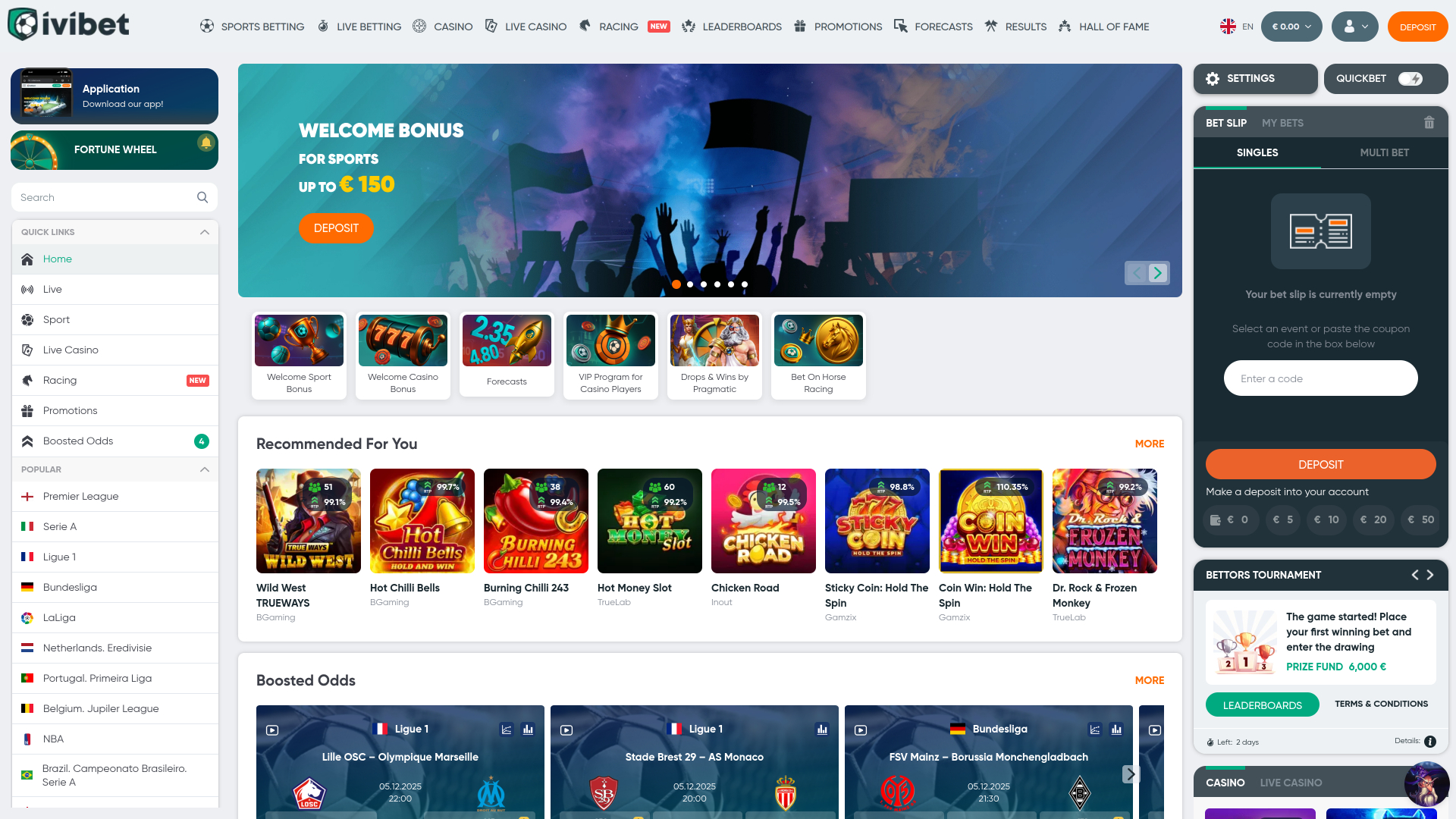 Page d'accueil du casino Ivibet pour ordinateur