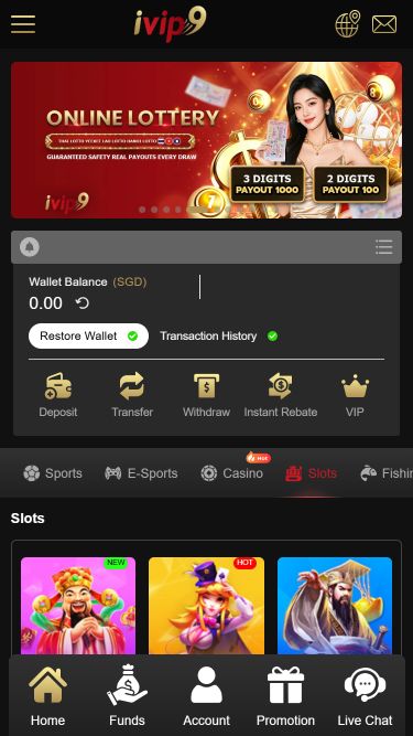 Pagina iniziale mobile del Casinò IVIP9