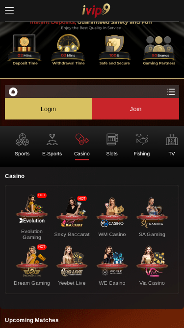 Jeux avec croupier en direct IVIP9 Casino version mobile