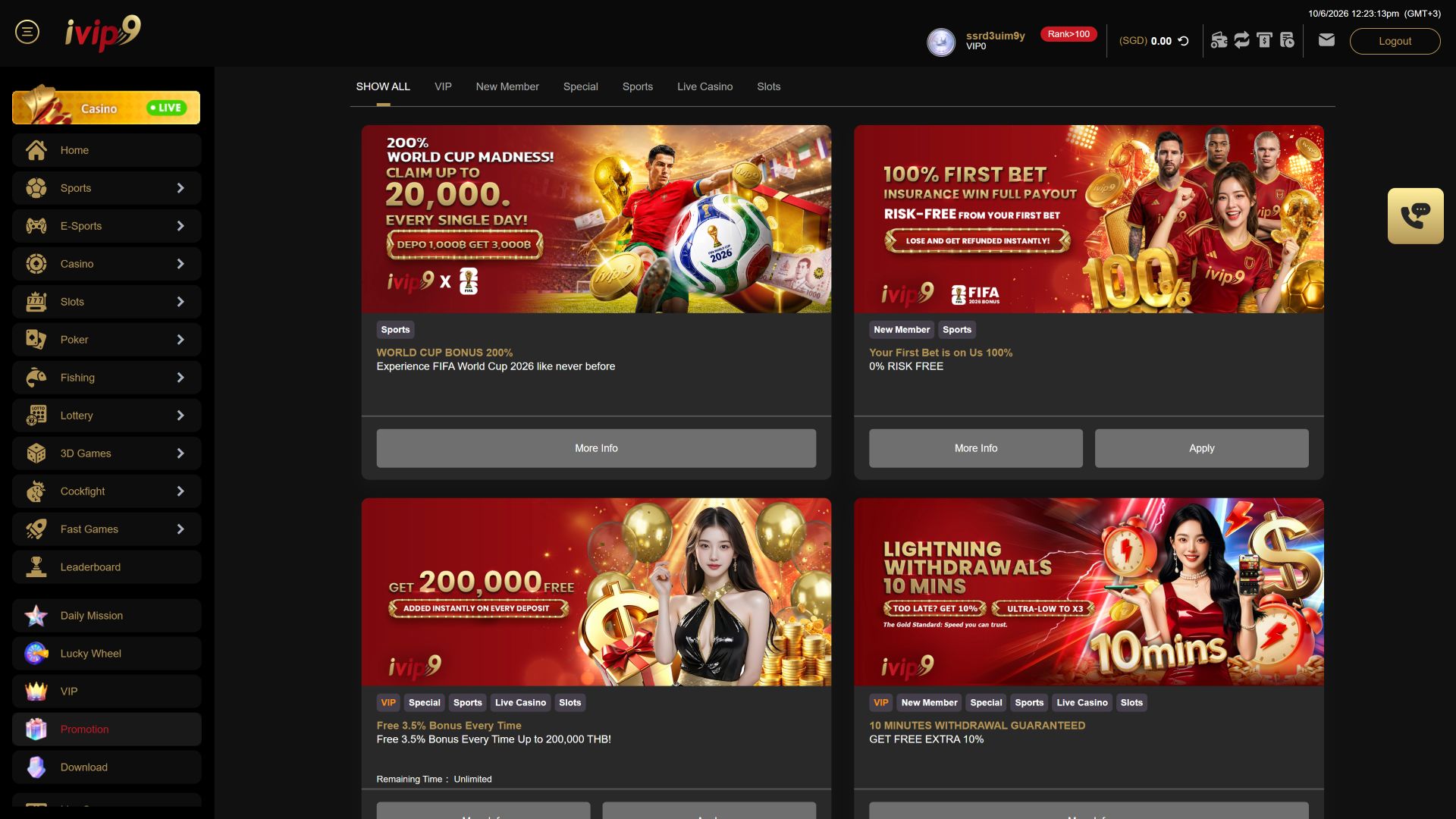 Promozioni desktop del casinò IVIP9
