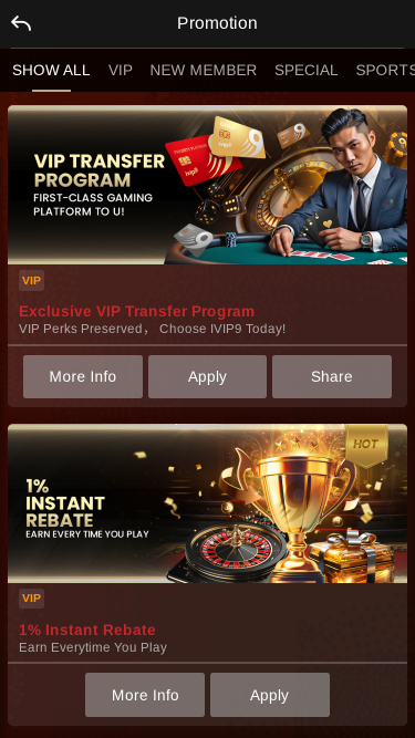 Promotions mobiles du casino IVIP9
