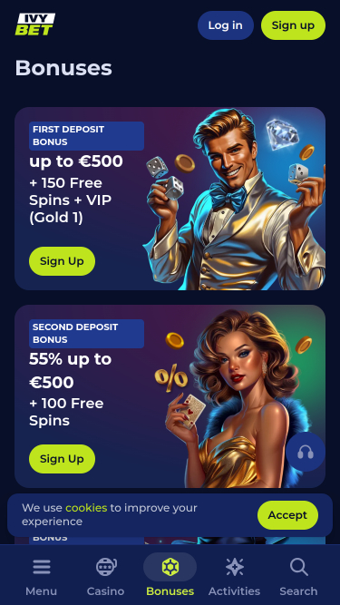 Акции мобильного приложения казино Ivybet