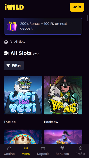 Jeux de casino iWild sur mobile