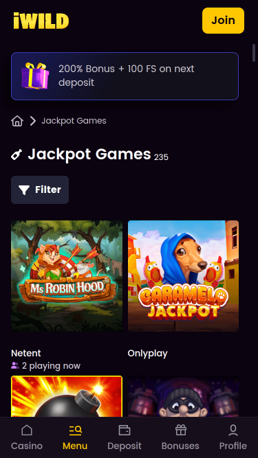 Jackpot du casino iWild Mobile