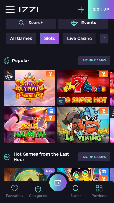 Jeux de casino Izzi sur mobile