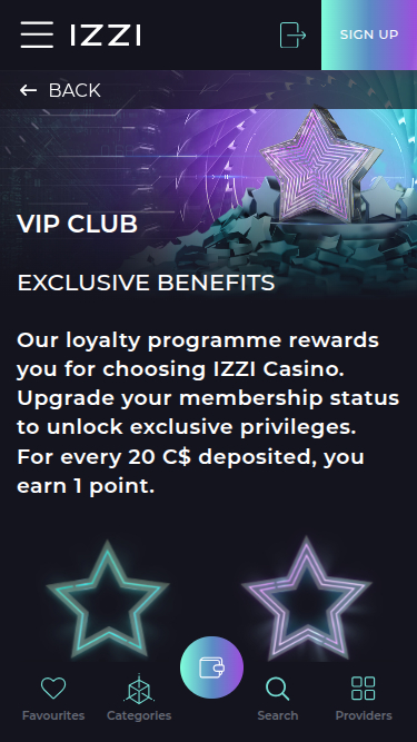 Programme VIP de IZZI Casino pour mobile