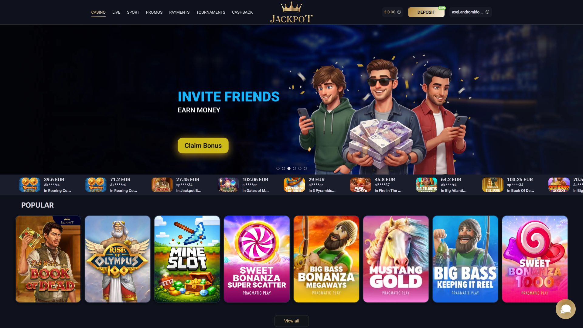 Page d'accueil du casino Jack-Pot pour ordinateur