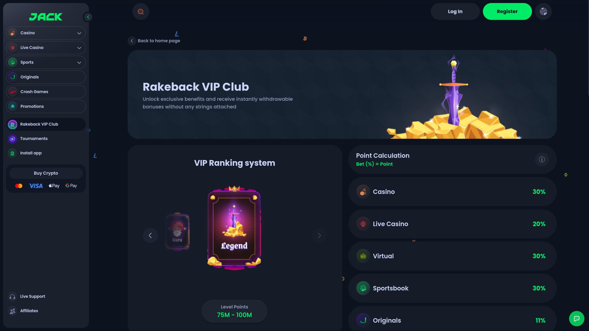 VIP du Casino Jack sur Ordinateur