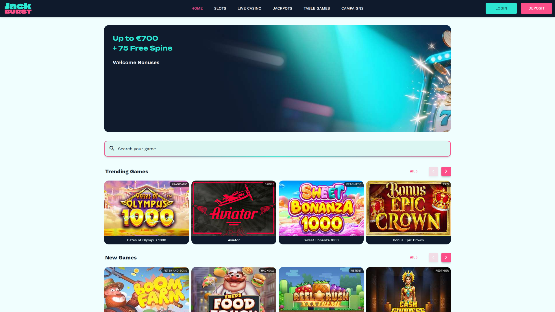 Jackburst Homepage Desktop