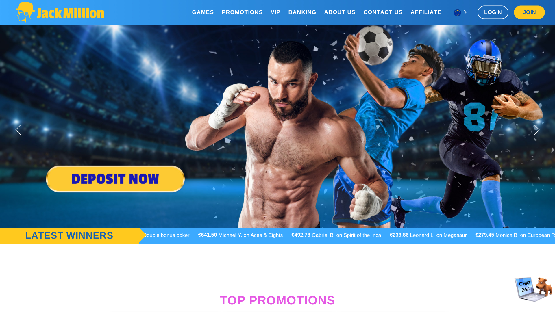 Page d'accueil du casino Jackmilion version ordinateur