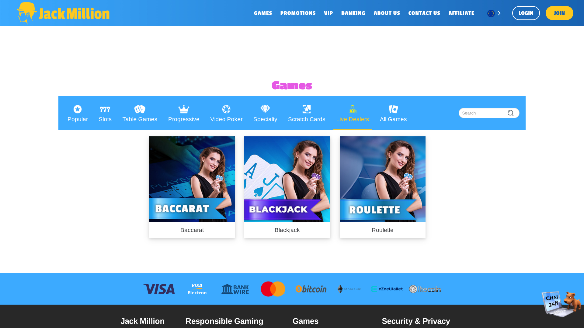 Jackmilion Casino avec croupier en direct sur ordinateur