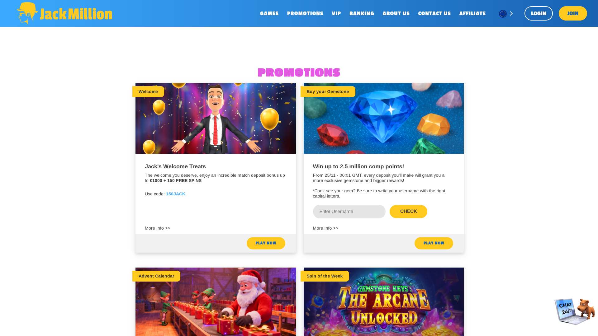 Promotions du casino Jackmilion version ordinateur