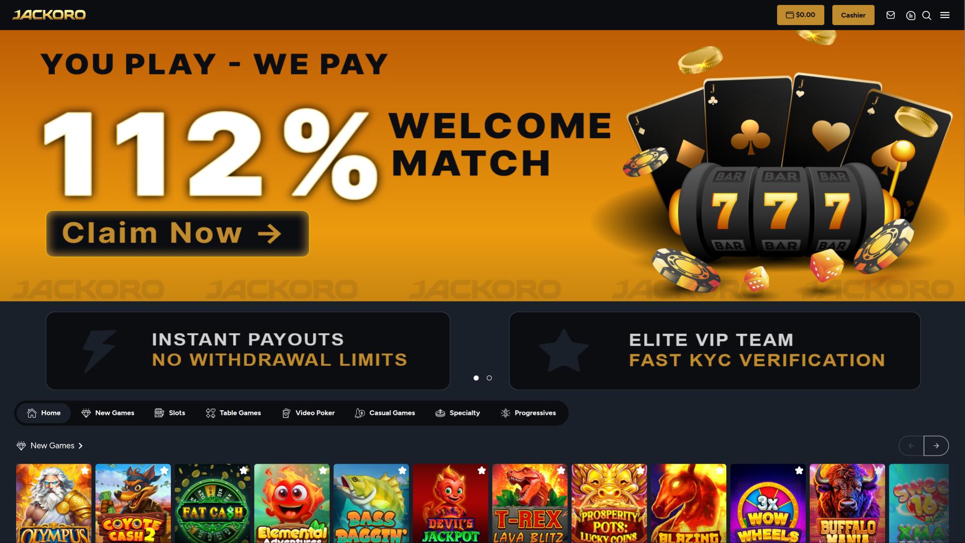 Page d'accueil du casino Jackoro