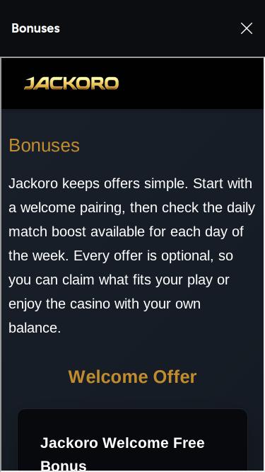 Page mobile des promotions du Casino Jackoro